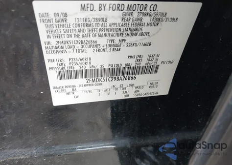 2009 Ford Flex Se из США, поврежденный, VIN 2FMDK51C29BA26866